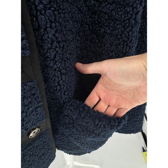 J.CREW Navy Blue Teddy Sherpa Coat with Collar & Pockets - Warm Cozy Luxe! Sz L - Picture 4 of 13